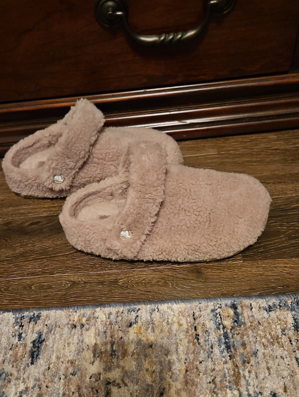 CROCS Plush Taupe Fuzzy Strap Clogs